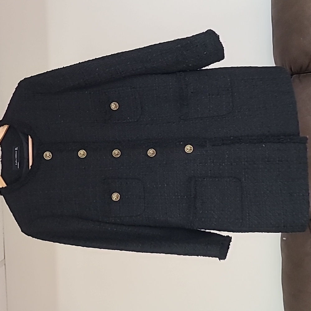 ZARA Tweed Gold Button Long Jacket